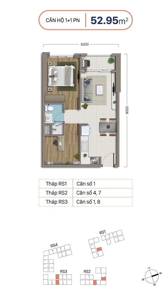 căn hộ 1+1 52.95m² khu 1 richstar tân phú