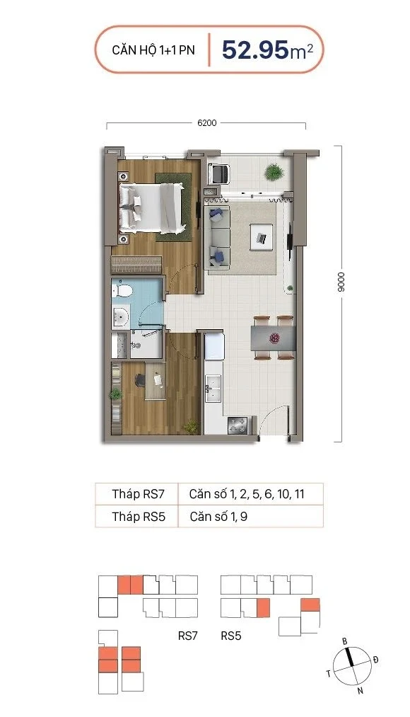 căn hộ 1+1 52.95m² khu 2 richstar tân phú