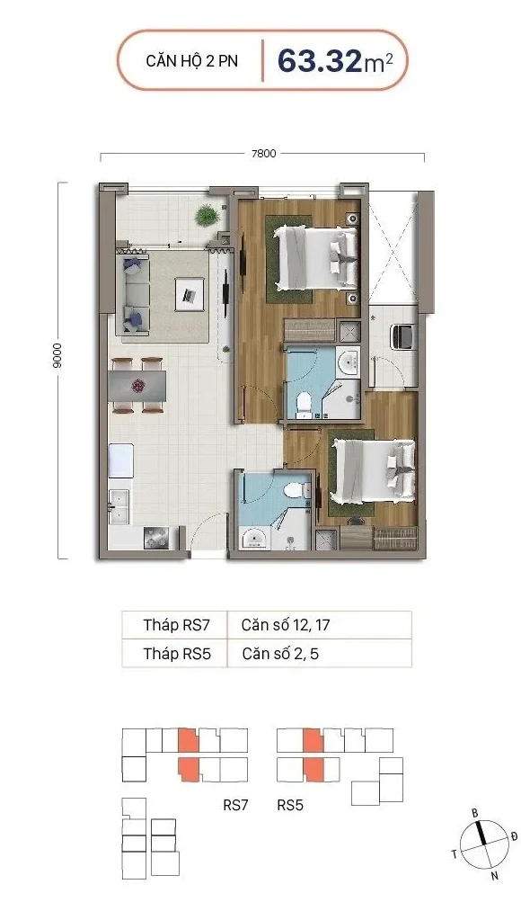 căn hộ 2 phòng ngủ 63.32m² richstar tân phú