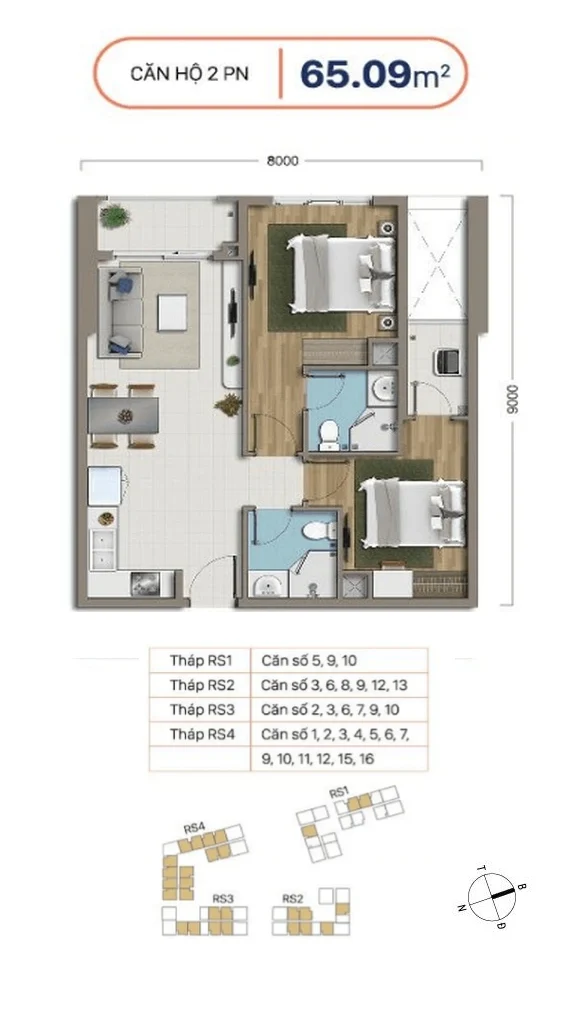 căn hộ 2 phòng ngủ 65.09m² richstar tân phú