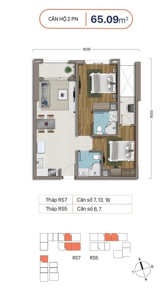 căn hộ 2 phòng ngủ 65.09m² richstar tân phú
