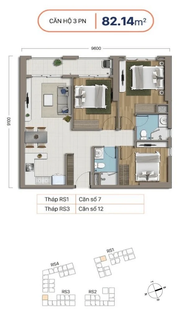 căn hộ 3 phòng ngủ 82.14m² richstar tân phú