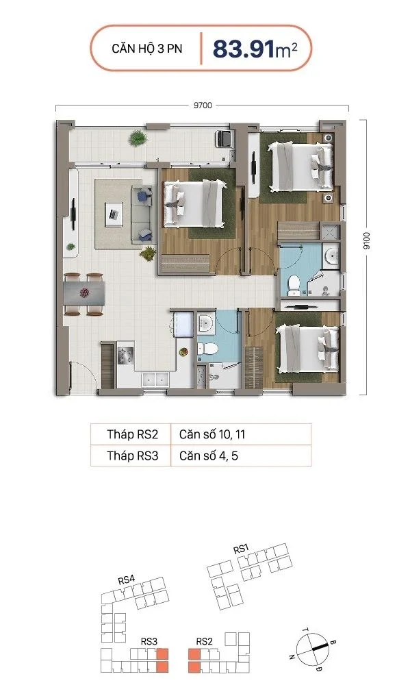 căn hộ 2 phòng ngủ 83.91m² richstar tân phú