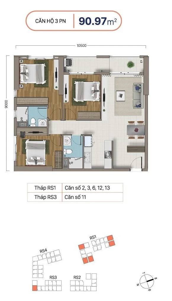 căn hộ 2 phòng ngủ 90.97m² richstar tân phú